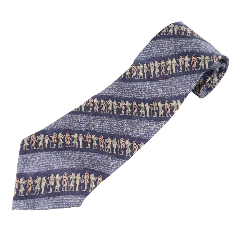Sabatini Egyptian Hieroglyph Pattern Silk Necktie Mens 58"‎ Blue Made in Italy